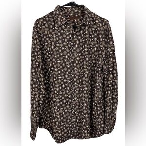 1990's Perry Ellis Men’s Silk Blend L/S Shirt Brown Paisley Vintage Size LARGE